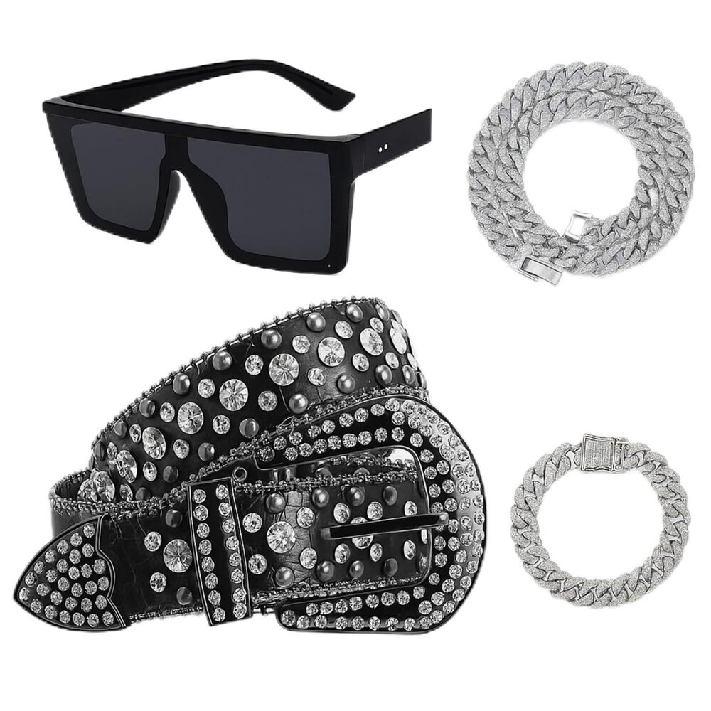 1327 4 Pcs Cowboy Accessoriess Set Rhinestone Belt For Women Crystal - Picture 1 of 7
